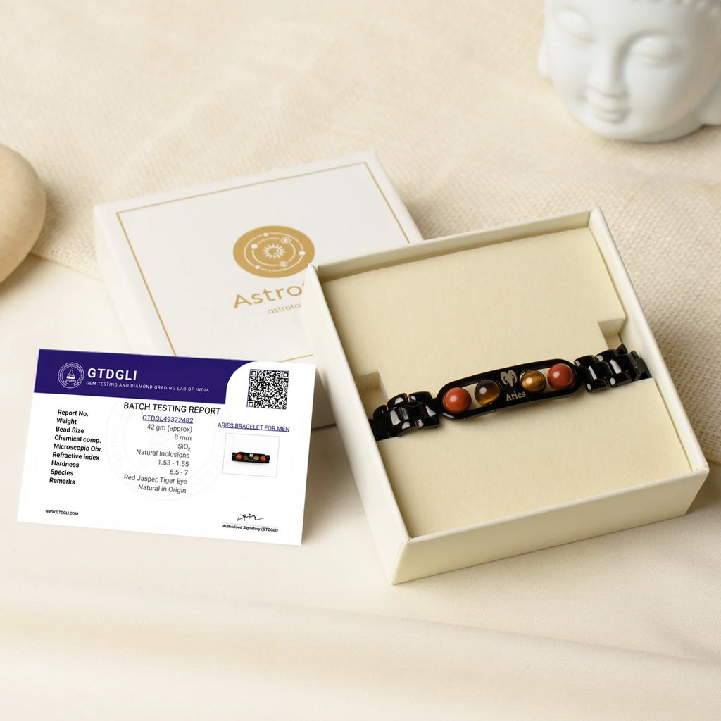 Aries Zodiac Metal Bracelet with Free Raw Selenite Plate