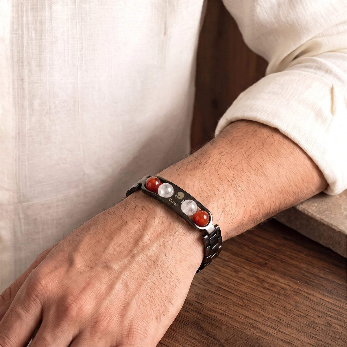 Virgo Zodiac Metal Bracelet with Free Raw Selenite Plate