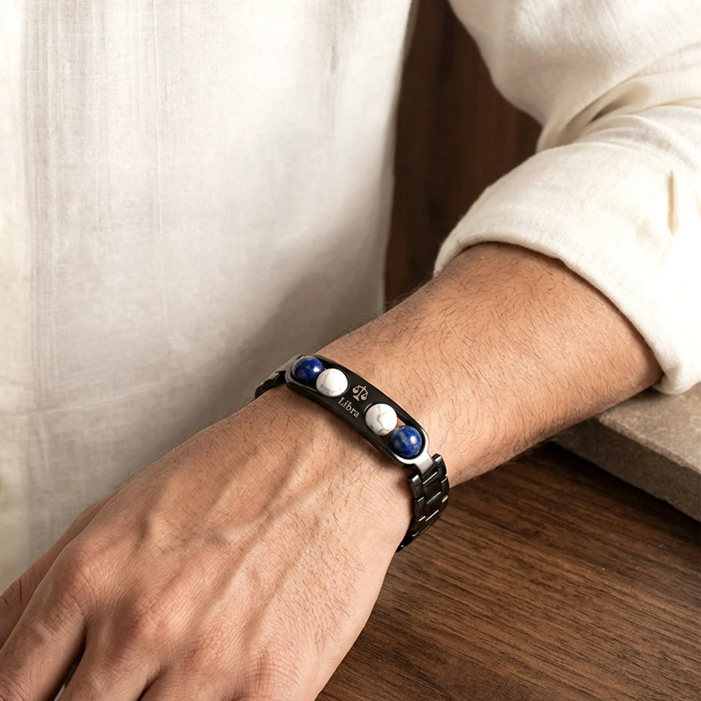 Libra Zodiac Metal Bracelet with Free Raw Selenite Plate
