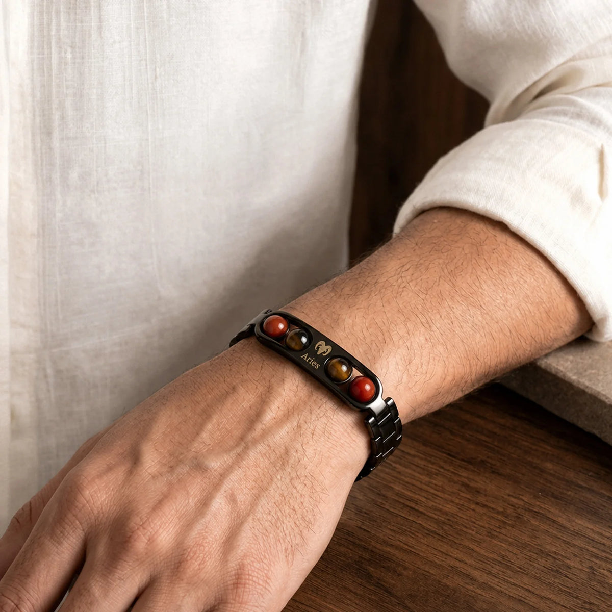 Aries Zodiac Metal Bracelet with Free Raw Selenite Plate