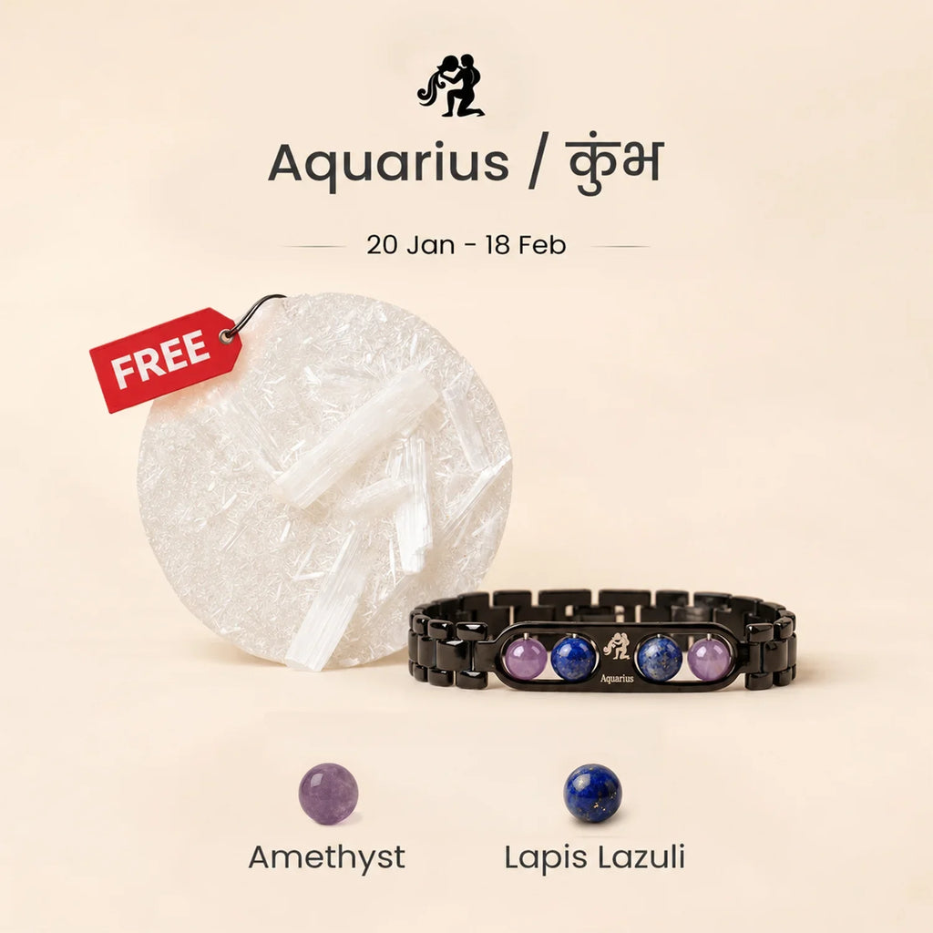 Aquarius Zodiac Metal Bracelet with Free Raw Selenite Plate