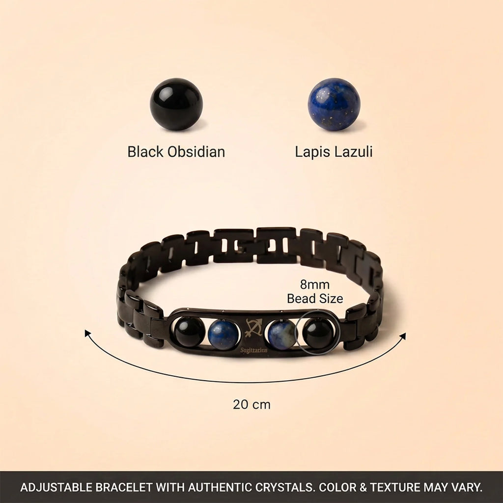 Sagittarius Zodiac Metal Bracelet with Free Raw Selenite Plate