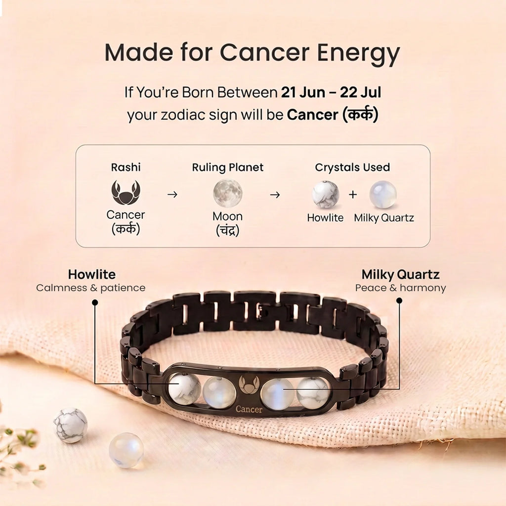 Cancer Zodiac Metal Bracelet with Free Raw Selenite Plate