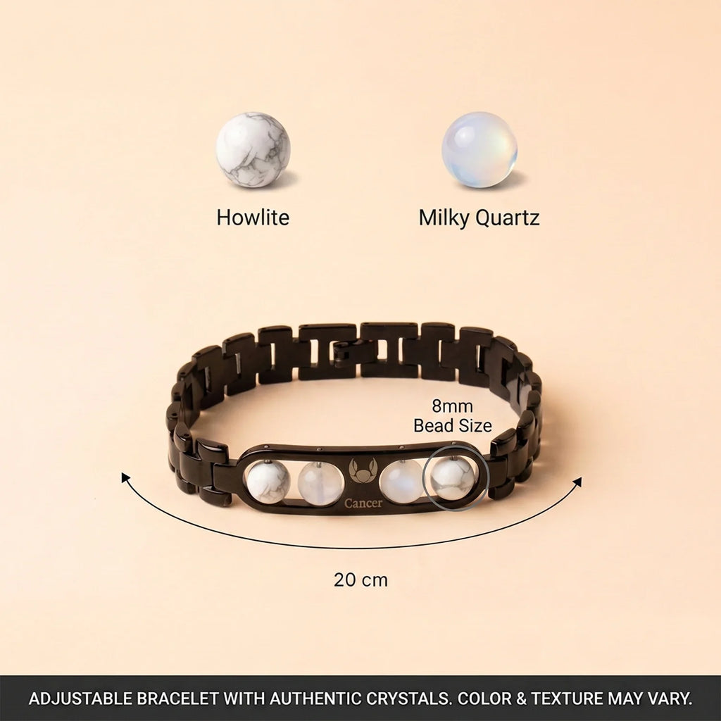 Cancer Zodiac Metal Bracelet with Free Raw Selenite Plate