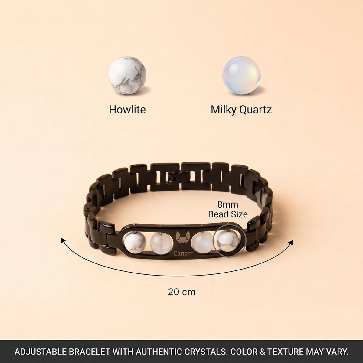 Cancer Zodiac Metal Bracelet with Free Raw Selenite Plate