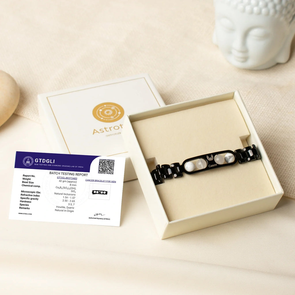 Cancer Zodiac Metal Bracelet with Free Raw Selenite Plate