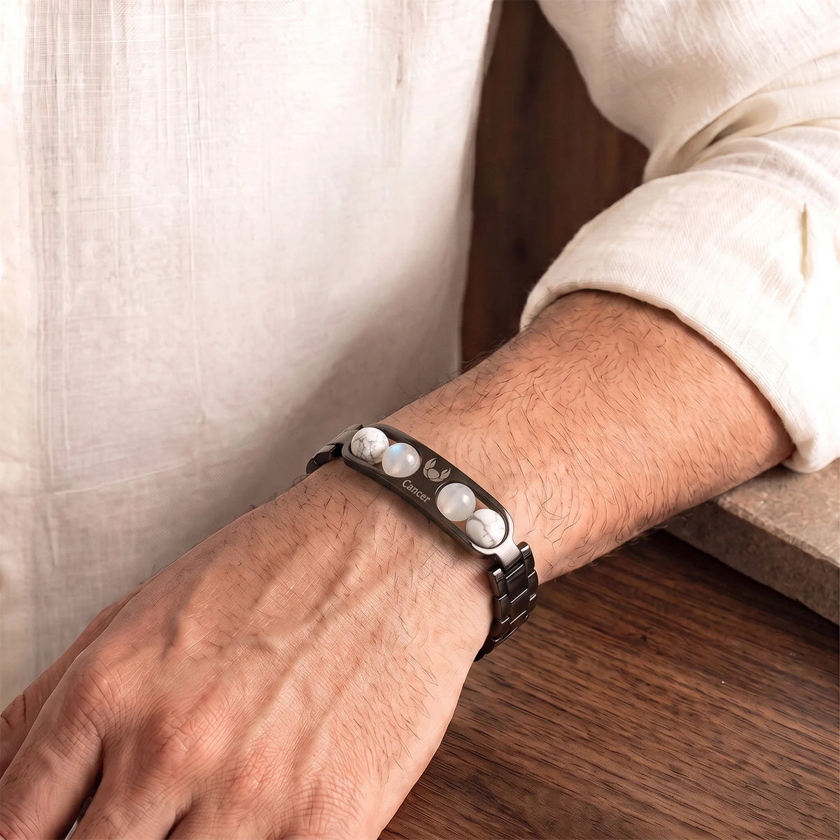 Cancer Zodiac Metal Bracelet with Free Raw Selenite Plate