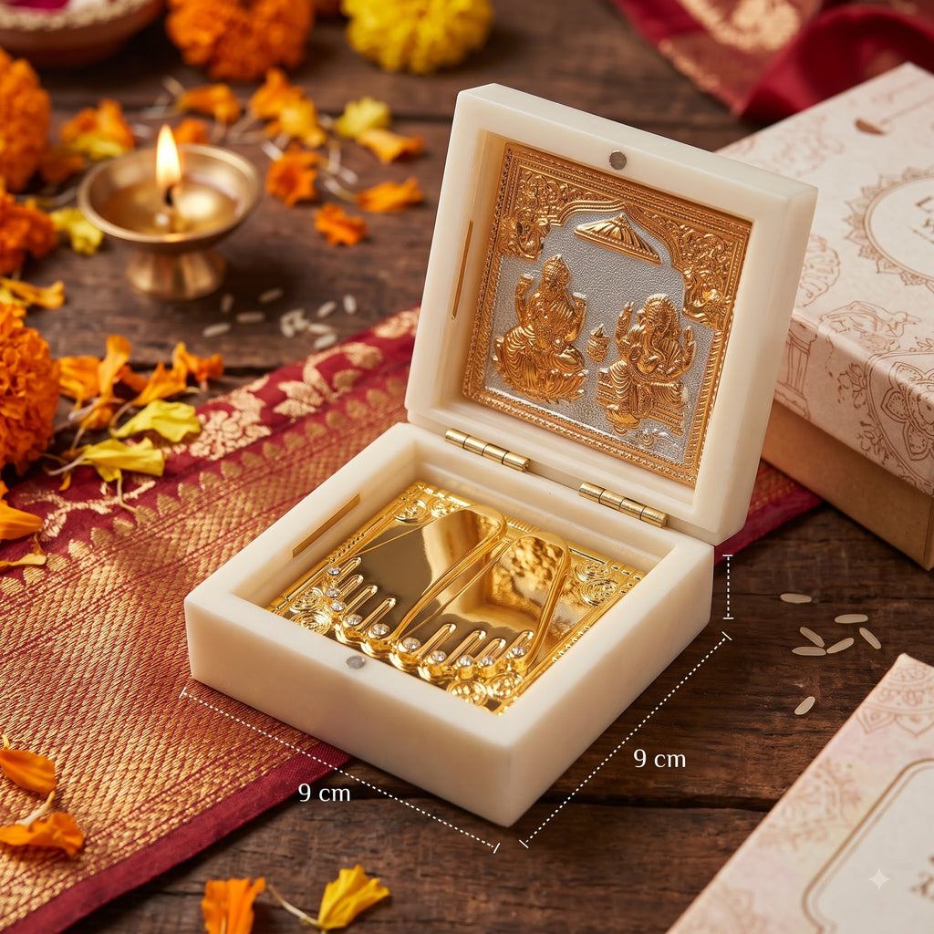 Premium Laxmi Puja & Festive Gift Box / Designer Wooden Laxmi Charan Gift Box
