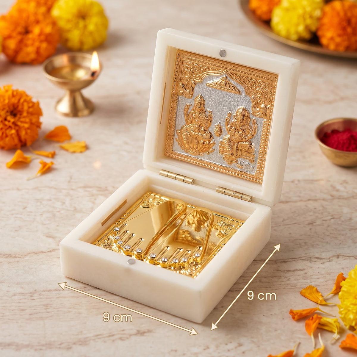 Premium Laxmi Puja & Festive Gift Box / Designer Wooden Laxmi Charan Gift Box