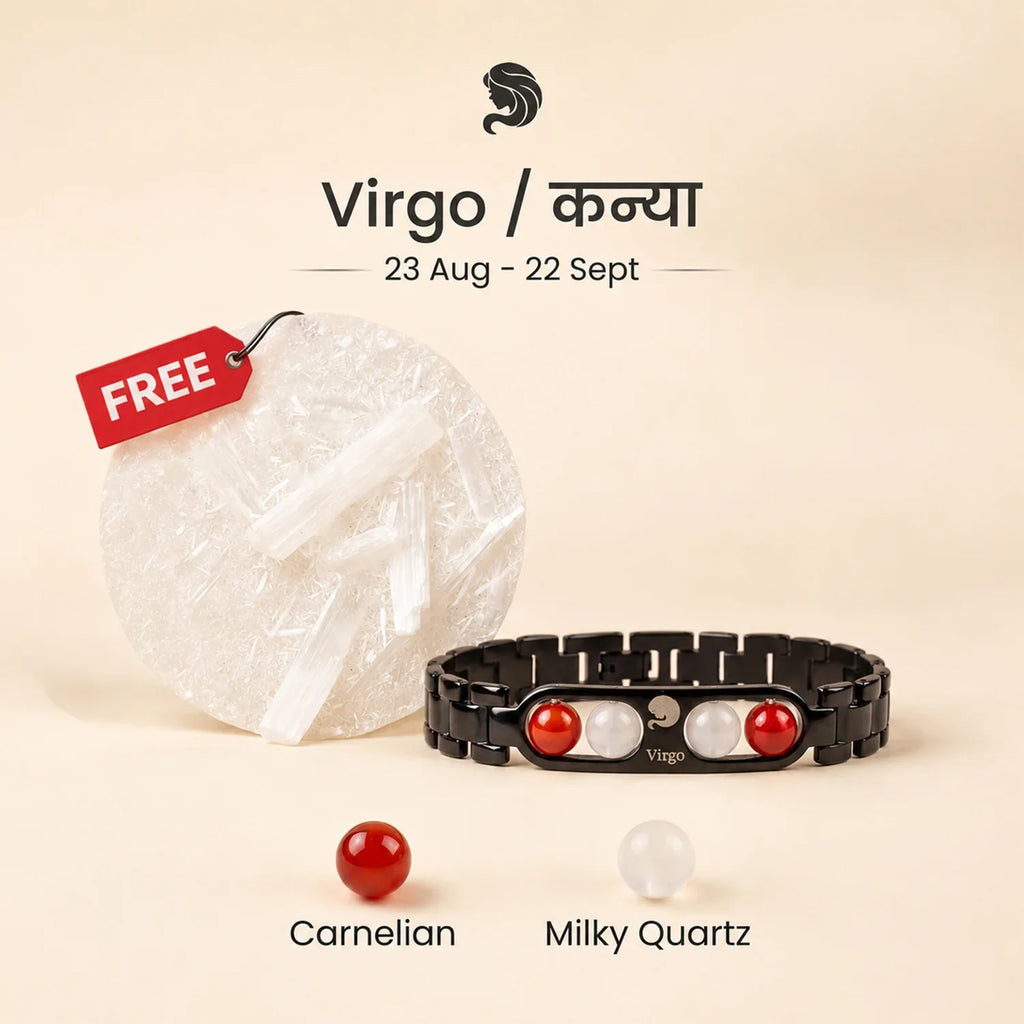 Virgo Zodiac Metal Bracelet with Free Raw Selenite Plate